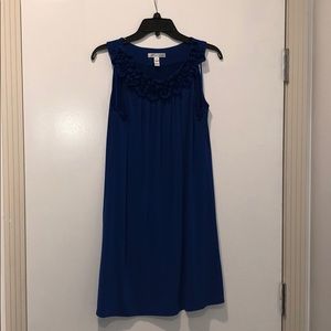 Royal blue shift dress with textured collar
